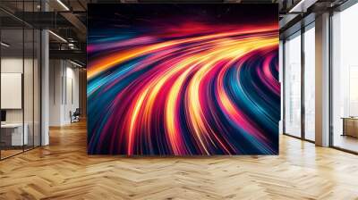 Colorful curved lines and light trails blur into an abstract background filled with motion and energy. Wall mural