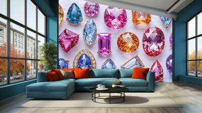 Colorful gemstones, precious stones, jewelry, gem, diamonds, pearls, luxury, sparkle, capturing the allure and elegance of fine jewelry. Wall mural