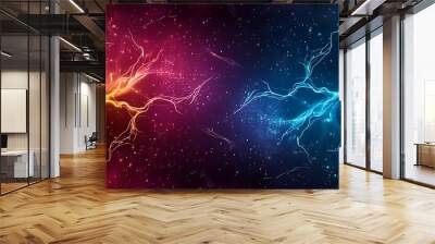 Neon light streaks create a vivid, abstract background, glowing with energy. Wall mural