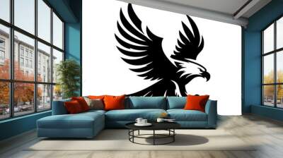 a black silhouette of an eagle on a white background Wall mural