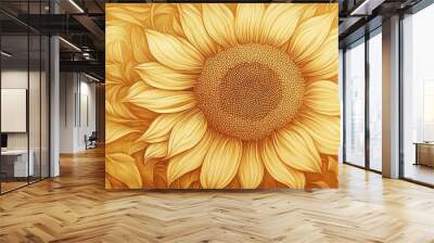 A Detailed Illustration of a Sunflower in Golden Hues Wall mural