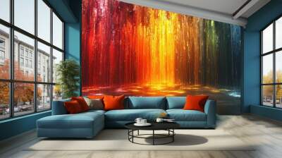 Abstract Rainbow Light Curtain Falling Onto Floor Wall mural