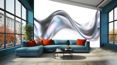 Abstract silver metallic liquid flow with iridescent highlights Wall mural