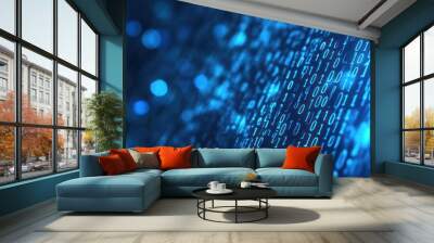 Blue Binary Code with Bokeh Background Wall mural