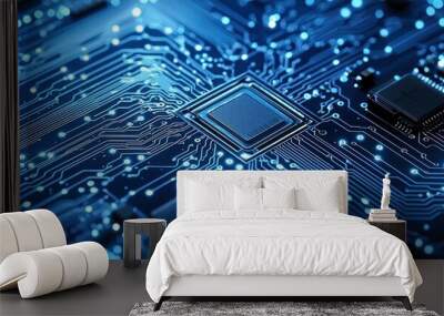 Close-up of a Circuit Board with a Central Processor Wall mural