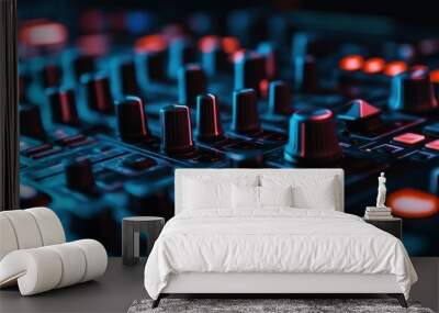 Close-up of a DJ Mixer with Blue and Red Lighting Wall mural