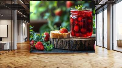 Fresh Strawberries, Homemade Jam, and Toasted Bread Wall mural