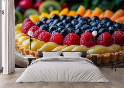 Fruit Tart with Custard, Raspberries, Blueberries, and Apricots Wall mural