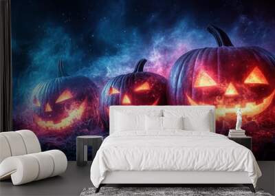 Glowing Jack-o'-Lanterns in a Mystical Forest Setting Wall mural