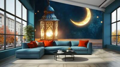 Ornate Lantern with Crescent Moon and Stars Wall mural