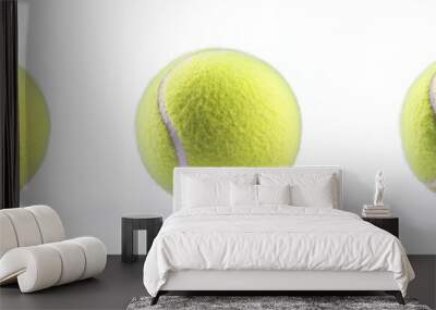 Three Yellow Tennis Balls on a White Background Wall mural