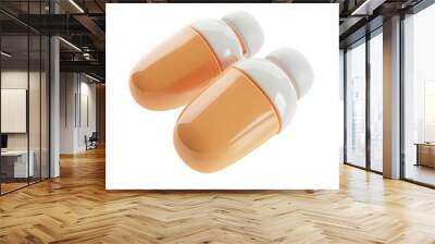 Two Orange and White Earbuds with a Glossy Finish Wall mural