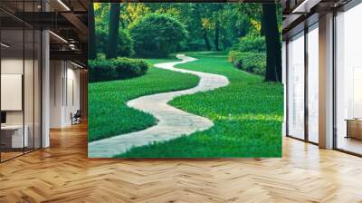 Winding Stone Path Through a Lush Green Forest Wall mural