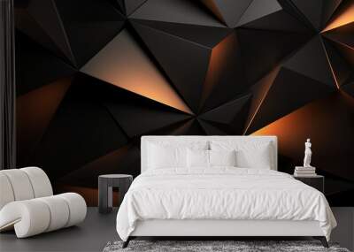 3D wallpaper abstract triangle modern glows orange, black colors Wall mural