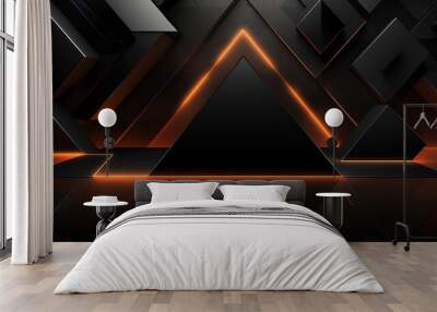 3D wallpaper abstract triangle modern glows orange black Wall mural