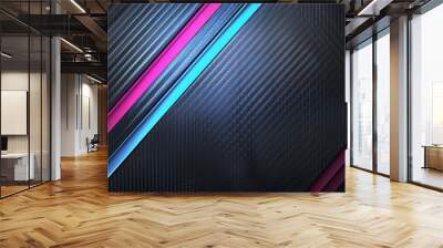 a carbon fiber background with one blue and one pink line, 2:1, banner website, ads banner, landing page, industrial carbon wallpaper Wall mural