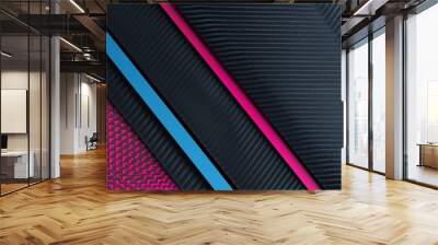 a carbon fiber background with one blue and one pink line, 2:1, banner website, ads banner, landing page, industrial carbon wallpaper Wall mural