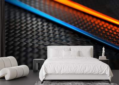 a carbon fiber background with one cyan and one orange line, 2:1, banner website, ads banner, landing page, industrial carbon wallpaper Wall mural