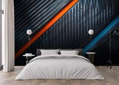 a carbon fiber background with one cyan and one orange line, 2:1, banner website, ads banner, landing page, industrial carbon wallpaper Wall mural