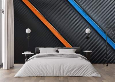 a carbon fiber background with one cyan and one orange line, 2:1, banner website, ads banner, landing page, industrial carbon wallpaper Wall mural