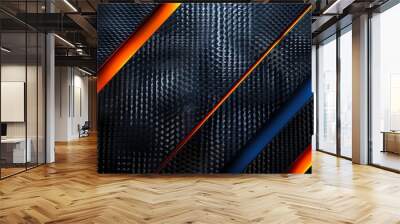 a carbon fiber background with one cyan and one orange line, 2:1, banner website, ads banner, landing page, industrial carbon wallpaper Wall mural