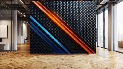 a carbon fiber background with one cyan and one orange line, 2:1, banner website, ads banner, landing page, industrial carbon wallpaper Wall mural