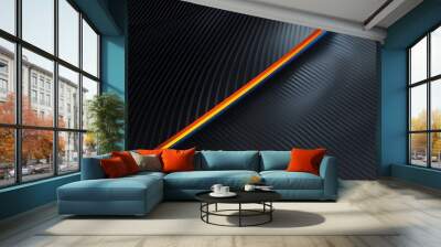 a carbon fiber background with one cyan and one orange line, 2:1, banner website, ads banner, landing page, industrial carbon wallpaper Wall mural