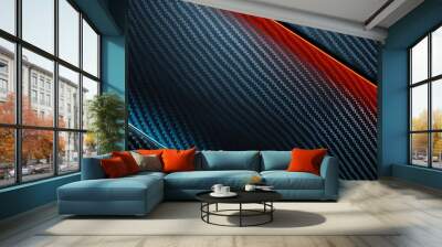 a carbon fiber background with one cyan and one orange line, 2:1, banner website, ads banner, landing page, industrial carbon wallpaper Wall mural