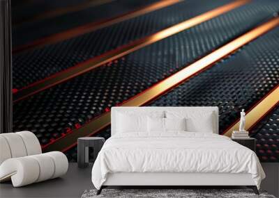 a carbon fiber background with one red and one gold line, 2:1, banner website, ads banner, landing page, industrial carbon  black wallpaper Wall mural