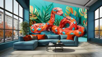 
A cute SNAKE ,layered paper style, paper folding art, A gorgeously rendered papercraft world, graphic design, Wall mural