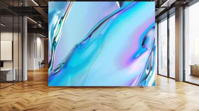 Blueish macro minimalist holographic background, smooth forms, shapeless, glass aspect ratio 2:1 , banner, website Wall mural