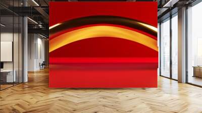 
gold gradient, curved shape, red background, 3d render, simple shapes, in the style of simple, minimal, green light aspect ratio 3:1 for banner, landing page, blog, website BG Wall mural