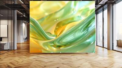 macro, 3d, glass organic forms, close-up ribbed plastic object, depth of field, pastel, neon yellow, monochromatic figures, minimalist, shimmering metallics, blur background  2:1 for banner Wall mural