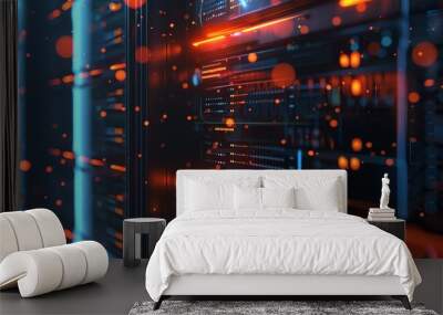 wallpaper of a data center room, hall of data server, technology, digital, light, business, data, design, computer, illustration, internet, futuristic, 2:1 Wall mural