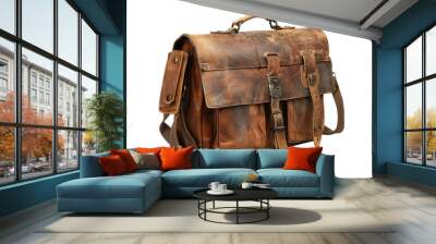 Leather Satchel in Earthy Brown HueLeather Satchel in Earthy Brown Hue isolated on transparent Background Wall mural