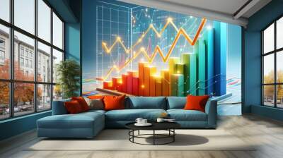 Closeup financial chart with uptrend line. business graph showing growth Wall mural