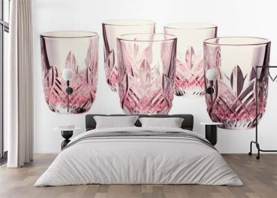 A Backlighting one-line drawing A pink glass set, Isolated on transparent PNG background, Generative ai Wall mural