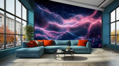 Abstract background formed by a digital wave of glowing particles flowing in cyberspace Wall mural