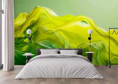 Abstract green and yellow fabric forming waves and flowing over a green background Wall mural