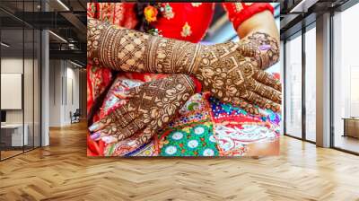 Beautiful henna design on the hand of a Hindu bride on her wedding eve.	
 Wall mural