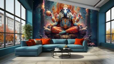 illustration of Hindu god in illusion world, Generative ai Wall mural