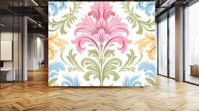 illustration of seamless Vintage Demask Floral Pastel stencil, Generative ai Wall mural