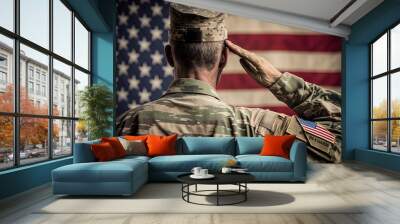 Memorial Day - illustration of memorial day with soldier saluting, Generative ai Wall mural