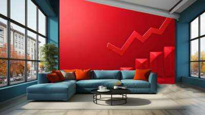 Minimalist red geometric design with an arrow and bars indicating an upward trend, representing growth Wall mural