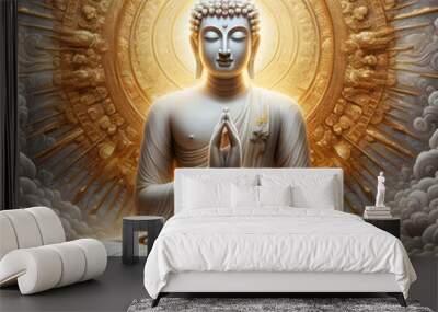 buddha sits in a golden circle with abstract background  Wall mural