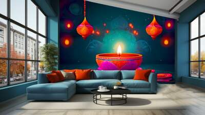 Happy Diwali Festival And Beautiful abstract background. Wall mural