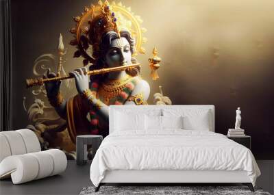 Lord Krishna playing flute Ai generated image. Wall mural