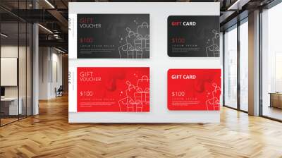 Gift voucher or gift card templates with a design of shopping bags and gift boxes. Can be utilized as regular or e-gift card. Suitable for black friday, seasonal or any other kind of sales promotion Wall mural