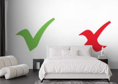 check mark icon button set. check box icon with right and wrong buttons and yes or no checkmark icons in green tick box and red cross vector. Wall mural