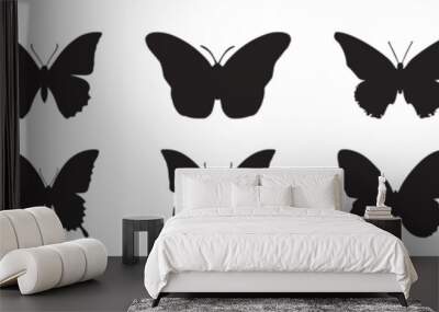 Flying butterflies silhouette black set isolated on white background  Wall mural